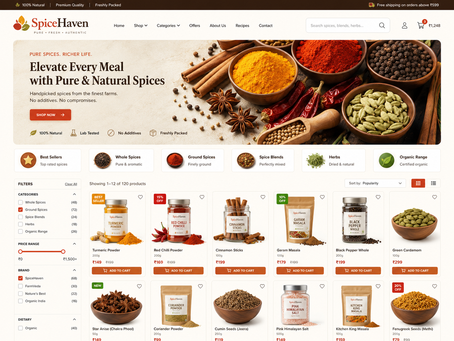 Spices ecommerce store