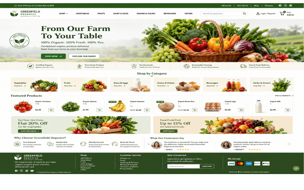 Organic farm ecommerce website