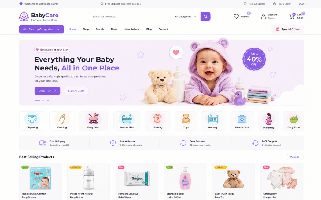 Baby care ecommerce store
